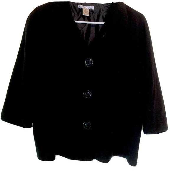 WD NY Women’s  Empire 3-Button Collared  Crop Black Blazer Lined Jacket Size 10 - Picture 1 of 10